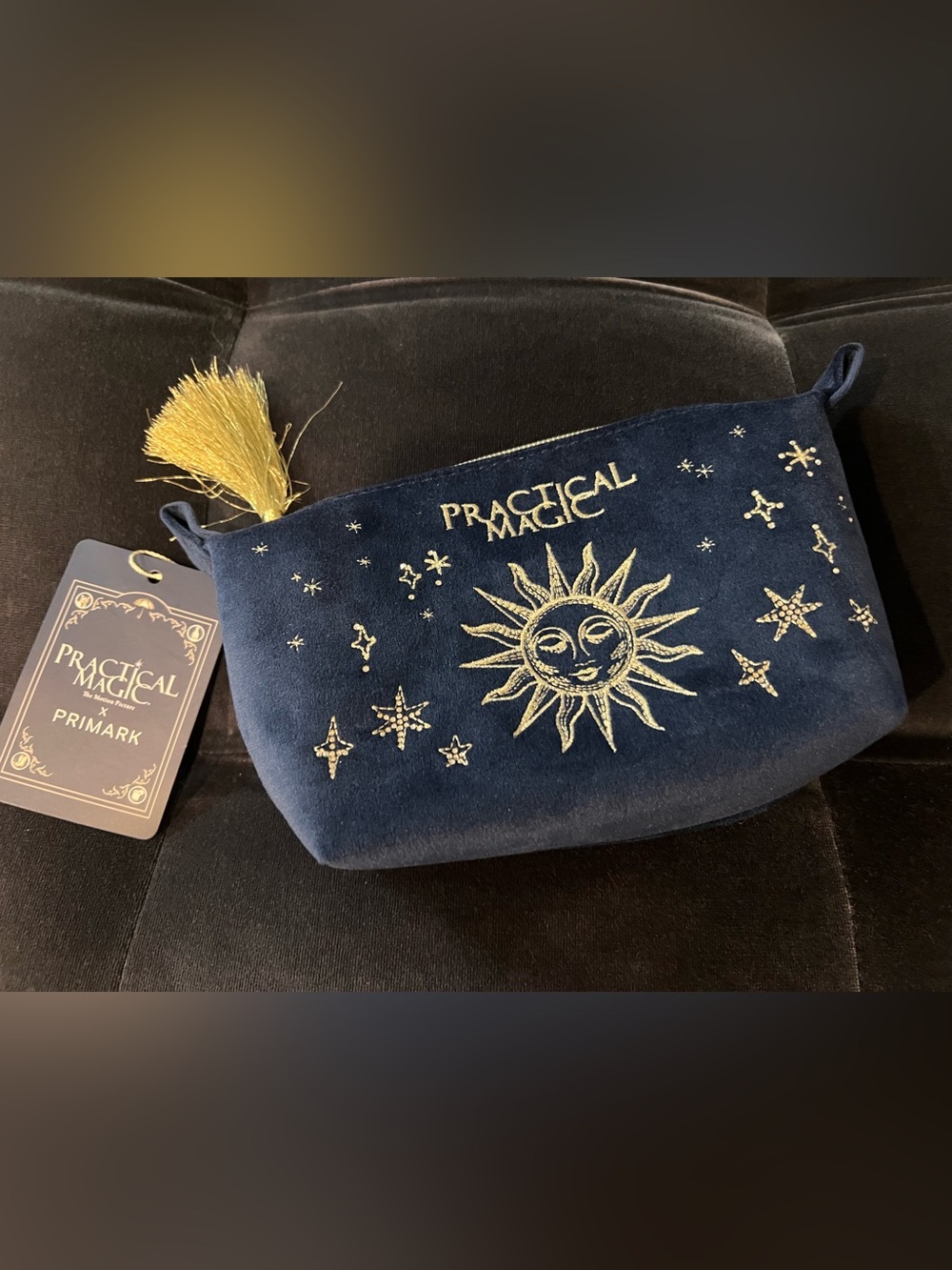 Primark Navy 'Practical Magic' Cosmetic Bag with Gold Embroidery